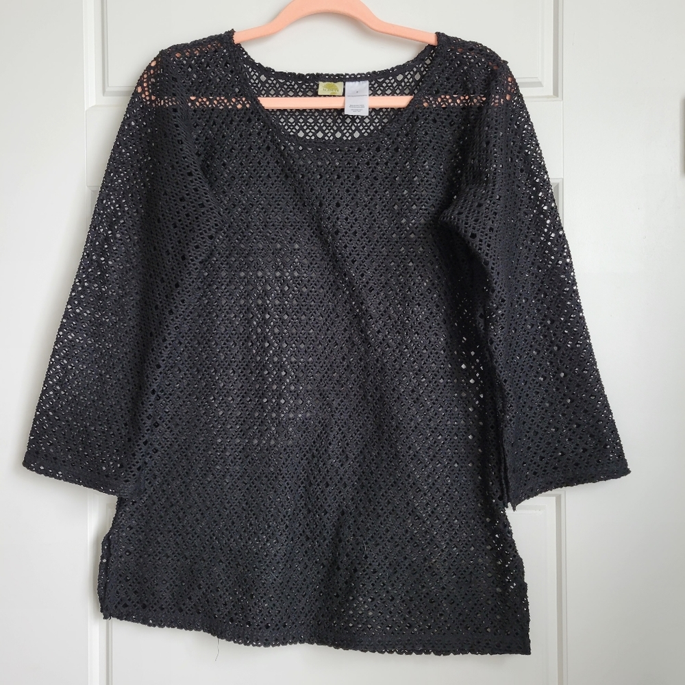 Islander Sheer Crochet Black sweater. Boho, Gothic, beachy. Size S